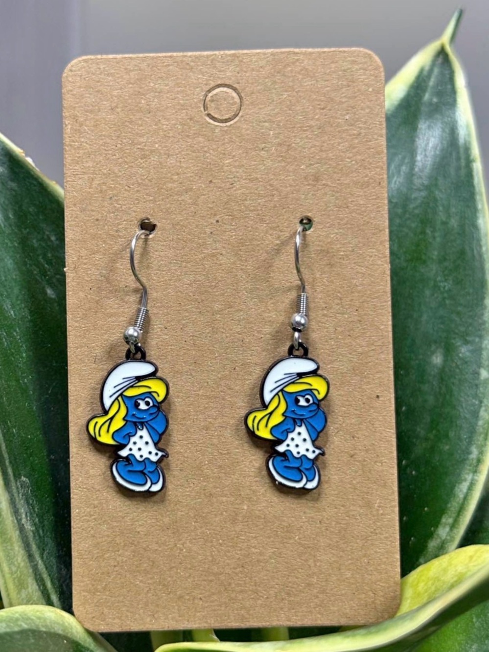 Smurfette Drop Earrings – Blue & Yellow Enamel
